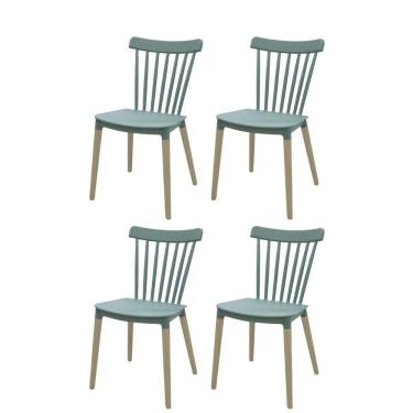 Imagem de Kit 4 Cadeiras Janaína Midi Rivatti Polipropileno Verde Menta Base Madeira