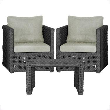 Imagem de Mesa E 2 Poltronas Madri Corda Náutica Estofado 3 Trama Preto