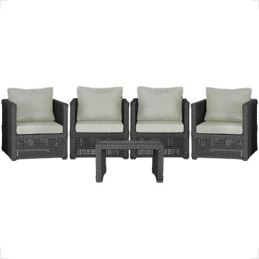 Imagem de Mesa E 4 Poltronas Madri Corda Náutica Estofado 3 Trama Preto