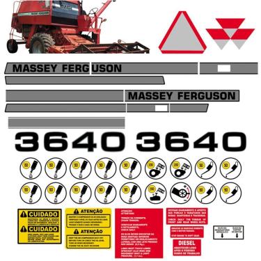 Imagem de Kit Adesivo Massey Ferguson Mf 3640 Colheitadeira + Etiquetas Mk Padrão Cinza