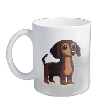 Imagem de Caneca Xícara de Café Porcelana 300ml Desenho Retro Cachorro Dachshund