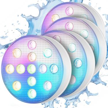 Imagem de SUNDISC Luzes submersíveis recarregáveis para piscina com controle remoto, à prova d'água, carregamento subaquático, operado por bateria, 16 LEDs que mudam de cor com ímã luzes flutuantes, decoração