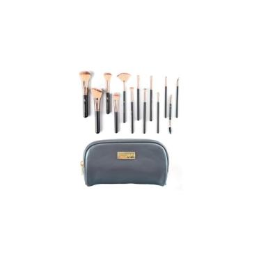 Imagem de Kit Profissional de Pincéis para Maquiagem, 6 Pincéis com Cerdas Sintéticas, Esponja Gota Incluída, Nylon e Polipropileno, Prata e Branco