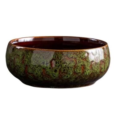 Imagem de EFDNK-HB Vaso de flores de bacia de água interna, tigela de bonsai, semente de lótus, vaso de flores de cerâmica para plantas, design à prova de vazamento de plantas suculentas (verde)