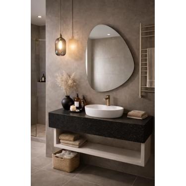 Imagem de Espelho Orgânico Vidro Lapidado Parede Decorativo (85x55)