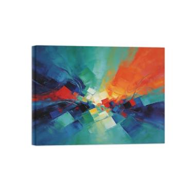 Imagem de Impressões abstratas em tela-Quadro texturizado para parede-Azul verde e laranja-Pintura moderna para sala de estar 30x40cm Tela Embrulhada
