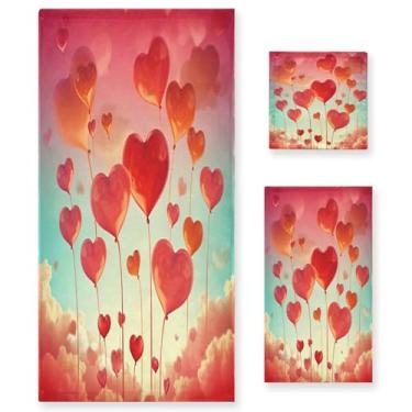 Imagem de Wassud Heart Love (3) Conjunto de 3 toalhas de banho para dia dos namorados, toalhas super macias e absorventes para banheiro, toalhas de banho de secagem rápida, toalha de banho para academia, spa