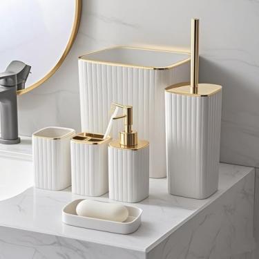 Imagem de Kit Banheiro 6 Peças Moderno Completo para Lavabo com Lixeira Dispensador e Escova Sanitária (Branco)