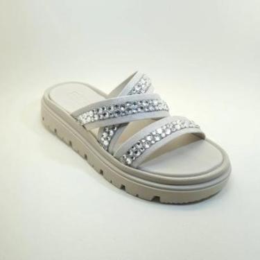 Imagem de Sandalia Papete Slide Strass Moleca 5504.108 - Branco Off-Feminino