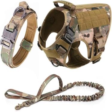 Imagem de Colete de Harness para Cães com Conjunto Coleira Nylon 1000D Qualidade Militar Reflexivo Duas Alças Manoplas Lateral Cor