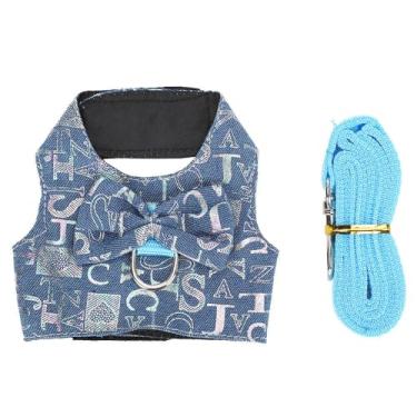 Imagem de Lindo conjunto de arnês e coleira para animais pequenos com design de colete macio para furões, coelhos, chinchilas, esquilos, hamsters, porquinhos-da-índia e caminhadas ao ar livre, P