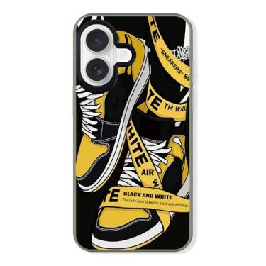 Imagem de Cairiocoin Capa de telefone da marca de calçados esportivos compatível com iPhone 16 Plus 6,7 polegadas, Cool Ins Off Tênis clássico etiqueta branca ou preta estética antiderrapante à prova de choque