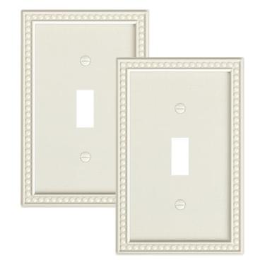 Imagem de TREEWELL Pacote com 2 placas de cobertura para interruptor de luz única, capas decorativas de pérolas, policarbonato inquebrável, placa de parede de 1 gangue de amêndoa clara, resistente à corrosão