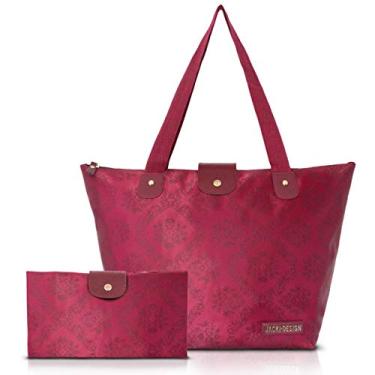 Imagem de BOLSA SHOPPER COM ALÇA GRANDE DOBRÁVEL COMPACTA ESTAMPA DAMASCO JACKI DESIGN VINHO