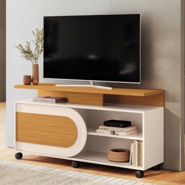 Imagem de Rack para TV até 55 Polegadas 1 Porta de Correr com Rodízios - Cinamomo/Off White