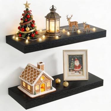 Imagem de Prateleiras flutuantes de 61 cm para parede, prateleira flutuante de 20 cm de profundidade para armazenamento e exibição, prateleira rústica montada na parede com suportes invisíveis para sala de