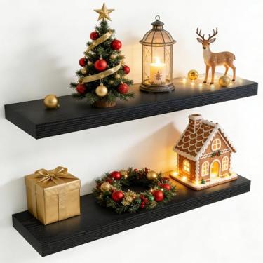 Imagem de Prateleiras flutuantes de 91 cm para parede, prateleira flutuante de 20 cm de profundidade para armazenamento e exibição, prateleira rústica montada na parede com suportes invisíveis para sala de