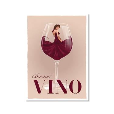 Imagem de Impressões em tela engraçadas italianas de comida e bebida – Pôster retrô de mulher em vidro com Limoncello Spaghetti Vino Pasta Cozinha Bar Decoração de parede (SKU2,20,3x30,5 cm = (20 x 30 cm), sem