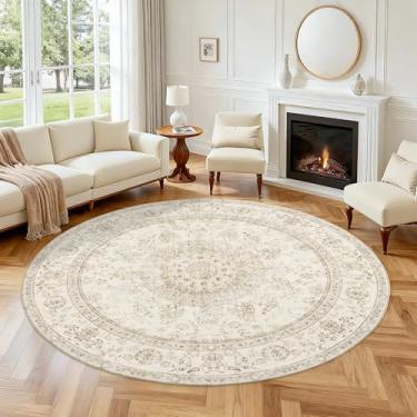 Imagem de Luxcrest Tapete redondo grande de 1,8 m: tapetes redondos para sala de estar, sala de jantar, entrada e quarto - tapete circular antiderrapante macio - floral creme e bege para casa de fazenda