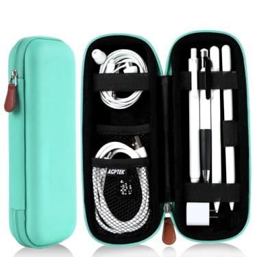 Imagem de AGPTEK Suporte para Apple Pencil, capa fina de couro PU compatível com acessórios de caneta Apple, cabo USB, fone de ouvido, caneta/lápis Samsung Stylus iPad Pro, caneta de gravação, verde