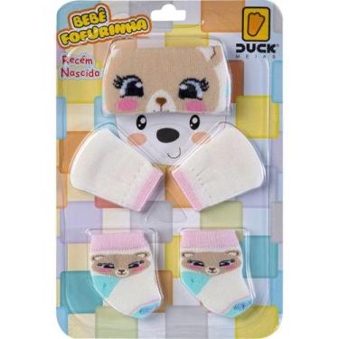 Imagem de Kit Meias Luvas e Touca Bebê Recém-Nascido Menina Fofurinha Maternidad