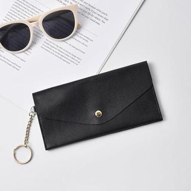 Imagem de Carteira feminina de couro genuíno com dobra dupla/tripla - Suporte minimalista para cartão de crédito com bloqueio de RFID e bolso para moedas, Preto, Casual