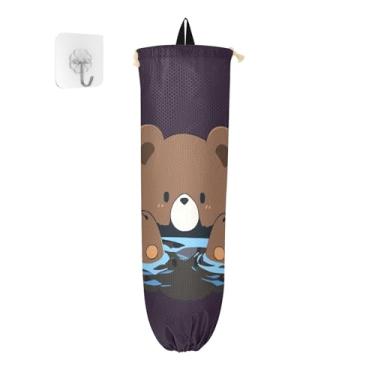Imagem de Porta-sacos plásticos urso fofo na água, suporte de parede para armazenamento de sacolas plásticas, organizador de sacos de plástico para cozinha, 1 pacote
