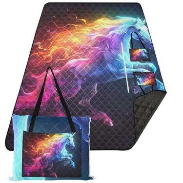 Imagem de TSENQUE Cobertor de praia colorido unicórnio arco-íris cavalo à prova de areia impermeável grande cobertor de piquenique bonito acampamento ao ar livre tapete de grama 299.7 cm x 203.2 cm