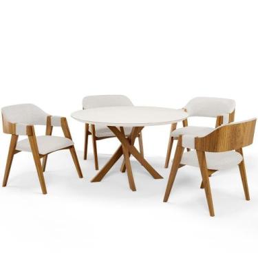 Imagem de Mesa De Jantar Redonda Cora 120cm Off White M04 Com 04 Cadeiras Living