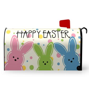 Imagem de Dacawin Capas de caixa de correio de Páscoa Capa de caixa de correio Mgnetic Coelho da Páscoa Tamanho padrão 45,7 x 53,3 cm Primavera Holiday Rabbit Post Letter Box Wraps para decoração de jardim ao