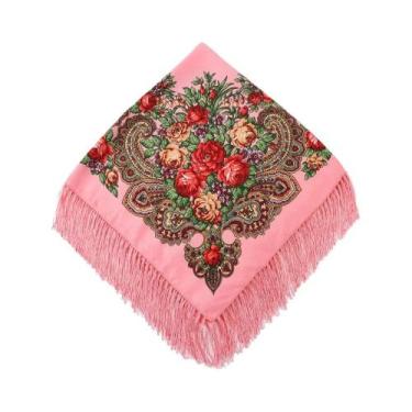 Imagem de Lenço Quadrado Floral com Franjas - Estilo Ucraniano Babushka, Watermo