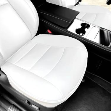 Imagem de Capa de assento de carro 2 peças de couro napa frontal adequado para Tesla modelo Y/3 protetor inferior de assento de carro, resistente ao desgaste para 2020, 2021, 2022, 2023, 2024, modelo Y modelo 3