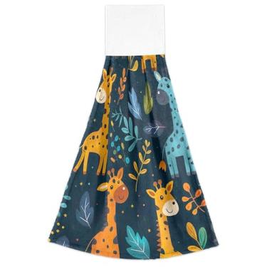 Imagem de Joisal Toalhas de mão fofas de girafas de desenho animado com laços para pendurar toalhas de gravata de forno conjunto de 2 toalhas de cozinha fofas ultra absorventes decorativas, 46 x 35 cm