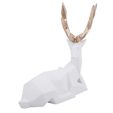 Imagem de GLOGLOW Conjunto de 2 Itens Decorativos de Mesa, Dourado, Decorativo para Mesa de Trabalho Doméstica, Sala de Estar e Jardim, Escultura de Cervo de Resina Sentada e Em pé Nan (Branco Pequeno)