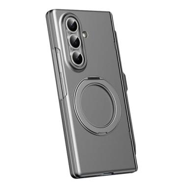 Imagem de POYUFRG Capa magnética para Samsung Galaxy Z Fold 7, capa fosca de proteção de dobradiça de tela com tudo incluso com suporte para S-Pen e capa de suporte de anel de metal, cinza, Z Fold 7