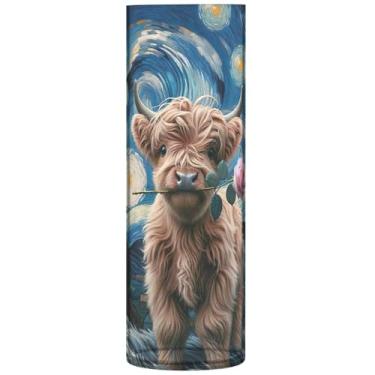 Imagem de Vasos cilíndricos noturnos estrelados de vaca Highland para centros de mesa, vaso de flores redondo personalizado, decoração de mesa moderna e floral, 30 x 9,9 cm
