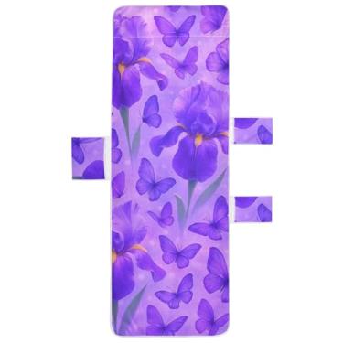 Imagem de Flores de íris roxas borboletas roxas capas de toalha de cadeira de espreguiçadeira para espreguiçadeira de piscina para pátio 215,9 cm x 76,2 cm