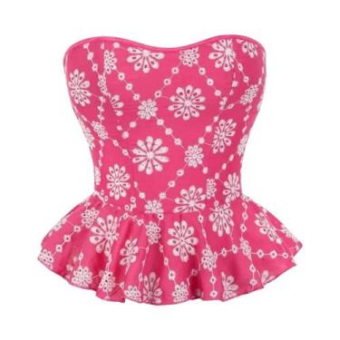 Imagem de Uma saia de cetim com espartilho sem alças e uma senhora é um top mode