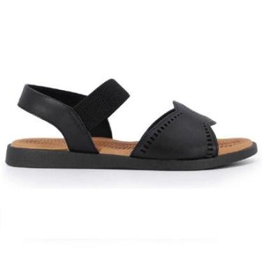 Imagem de Sandalia Usaflex Couro Rasteira com Ajuste Elastico-Feminino