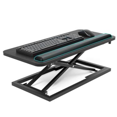 Imagem de Suporte de teclado e mouse em pé, bandeja de teclado de altura ajustável e suporte de teclado para mesa, para estações de trabalho ergonômicas com descanso de pulso, mesa de laptop 26,7 x 11,7