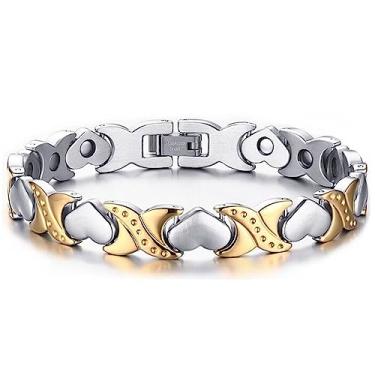 Imagem de JFUME Pulseira magnética para mulheres coração banhado a ouro 18 k joias femininas pulseiras femininas com ferramenta de remoção de elos ajustável, Medium, Cristal, Ametista