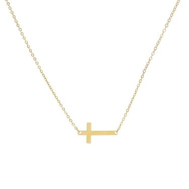 Imagem de Fviswiak Colar de cruz de ouro para mulheres, banhado a ouro 14 quilates/prata em camadas, gargantilha delicada e delicada com pingente de cruz de ouro lateral, joias modernas, presentes para