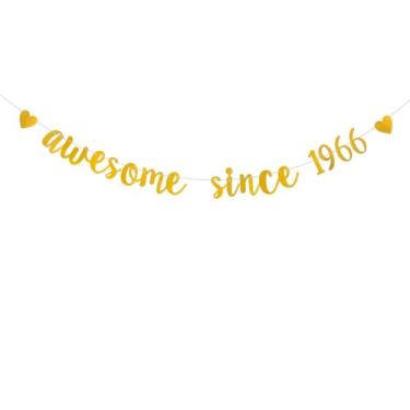Imagem de XIAOLUOLY Guirlandas douradas com glitter incrível desde 1966 banner para decoração de festa de 60 anos, pré-amarrado, guirlandas de papel dourado com glitter, adereços para fotos, sinal de bandeja