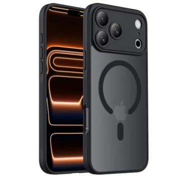 Imagem de Capa magnética transparente compatível com telefone 17: proteção robusta contra quedas de grau militar, capa protetora transparente antiamarela fina à prova de choque - compatível com MagSafe (preto