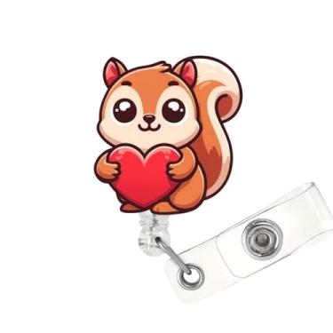 Imagem de Carretel de crachá de esquilo fofo, carretéis de crachá de coração de dia dos namorados, acrílico giratório, jacaré, retrátil, clipe para identidade, clipe decorativo para escritório, médico