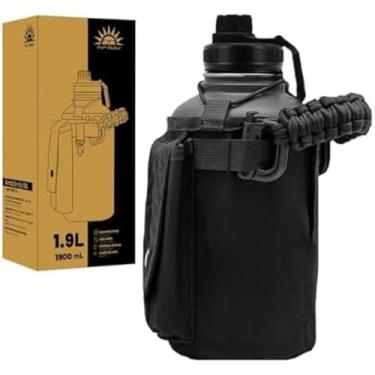 Imagem de Garrafa Térmica Inoxidável 1,9 Litros, Aço Inoxidável 304/201, Preta, Isolamento a Vácuo, 29,2cm Altura, Tampa com Trava