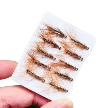 Imagem de 10 peças isca de pesca com mosca, insetos artificiais, caddis/griffith, mosca, salmão, truta, ninfa, mosca, isca de pesca (marrom)