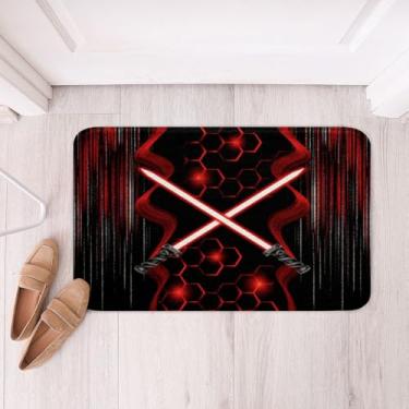 Imagem de Feelyou Tapetes de banheiro geométricos vermelhos e pretos 40,6 cm x 61 cm tapetes de favo de mel Btah para banheira de chuveiro, sabre de luz vermelho, tapetes de banho para banheiro, faixas de