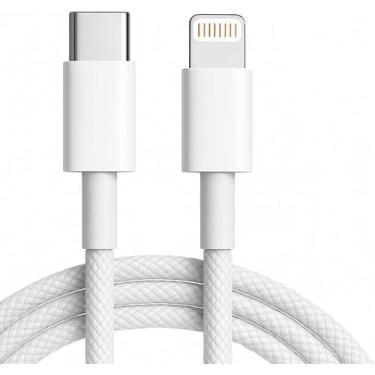 Imagem de Cabo Carregador Turbo Trançado De Nylon Branco Compatível com iPhone 1
