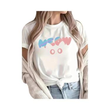 Imagem de Camiseta Feminina Confortável Estampada Branca Para Verão, Camping, Ci